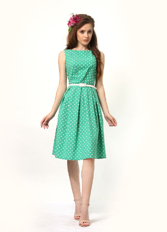 Світло-зелена кежуал плаття, сукня кльош Lila Kass в горошок