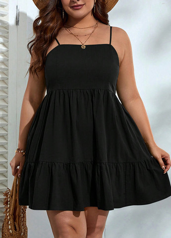 Чорна святковий, вечірня, кежуал сукня а-силует, з відкритою спиною, кльош SHEIN однотонна