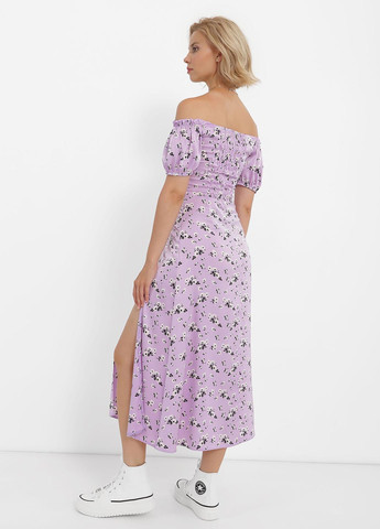Лавандовое кэжуал платье с открытыми плечами Braska с цветочным принтом