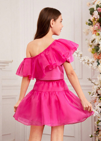 Фуксиновий (колору Фукія) літній костюм (топ, спідниця) SHEIN