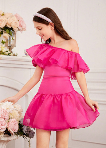 Фуксиновий (колору Фукія) літній костюм (топ, спідниця) SHEIN