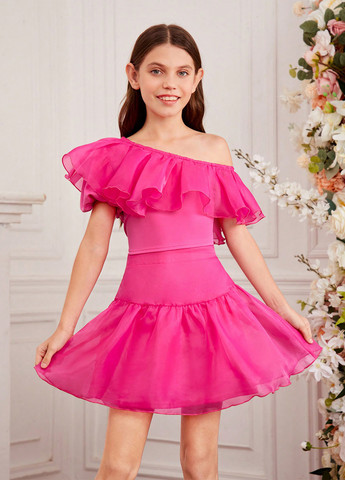 Фуксиновий (колору Фукія) літній костюм (топ, спідниця) SHEIN