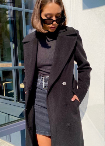 Чорне зимнє Зимове пальто з кашеміру однобортне Шикарные меха