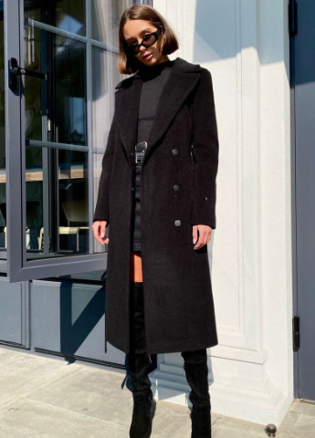 Чорне зимнє Зимове пальто з кашеміру однобортне Шикарные меха