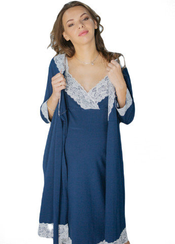 64026502(99)02 Комплект нічна сорочка + халат для вагітних і годуючих Синій HN мадлен (223377172)