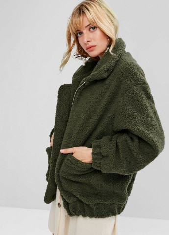 Зеленая демисезонная куртка женская из искусственного меха fluffy, зеленый Berni Fashion 55580