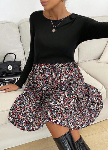 Чорна кежуал сукня для вагітних і годуючих кльош SHEIN з квітковим принтом