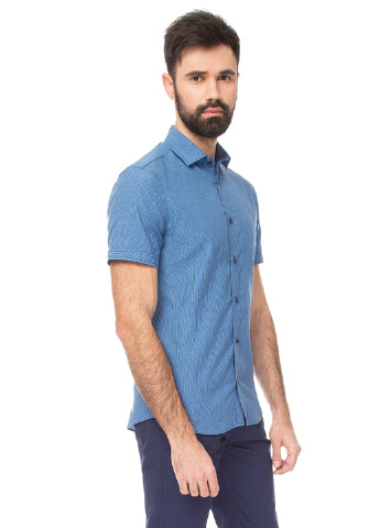 Голубой кэжуал рубашка в горошек VD One с коротким рукавом