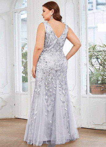 Срібна вечірня сукня годе SHEIN однотонна