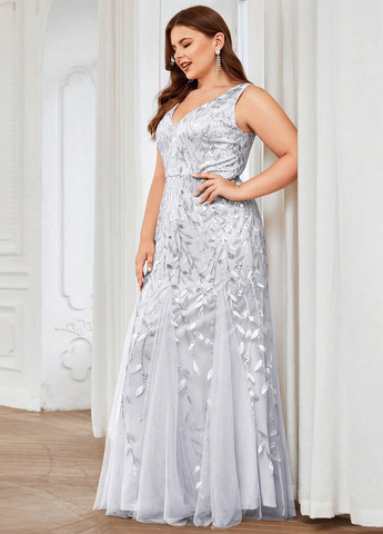 Срібна вечірня сукня годе SHEIN однотонна