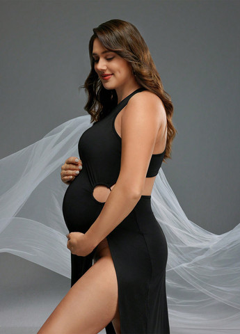 Черное откровенный, праздничный платье для беременных силуэтная SHEIN однотонное