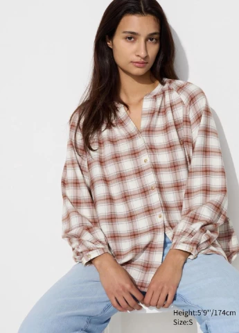 Красная кэжуал рубашка в клетку Uniqlo