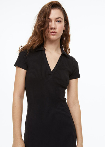 Черное кэжуал платье поло H&M однотонное