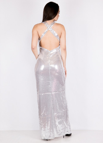 Серебряное вечернее платье с открытой спиной Time of Style однотонное