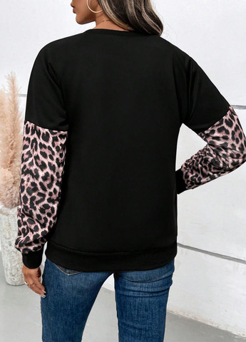 Чорний світшот SHEIN леопардовий без декору (346914898)