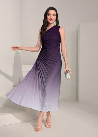 Фиолетовое вечернее, кэжуал платье на одно плечо SHEIN однотонное