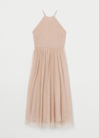 Пудрова коктейльна плаття, сукня кльош H&M однотонна