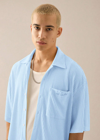 Голубой кэжуал рубашка однотонная SHEIN