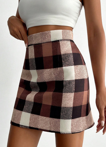 Коричневая кэжуал в клетку юбка SHEIN карандаш