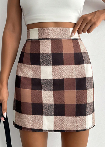 Коричневая кэжуал в клетку юбка SHEIN карандаш