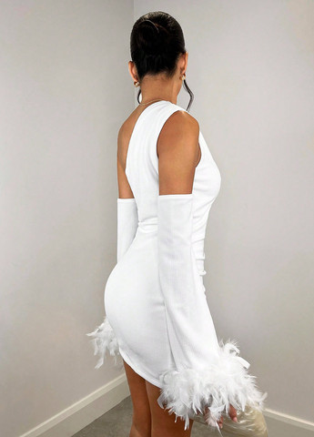 Білий коктейльна сукня на одне плече, з відкритими плечима SHEIN однотонна