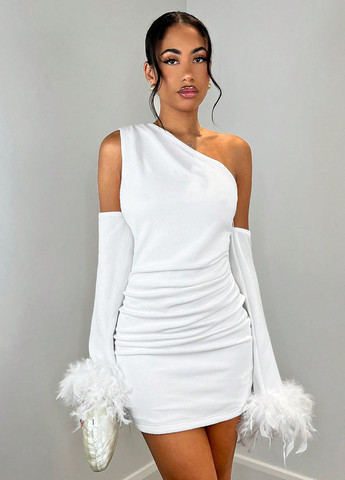 Білий коктейльна сукня на одне плече, з відкритими плечима SHEIN однотонна