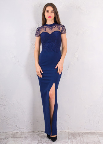 Темно-синее вечернее платье с открытой спиной, футляр Jessica Wright однотонное