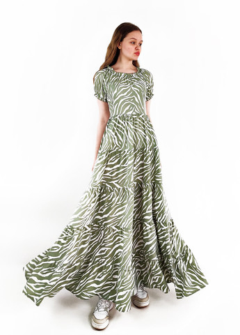 Оливковое кэжуал платье клеш Boohoo зебра