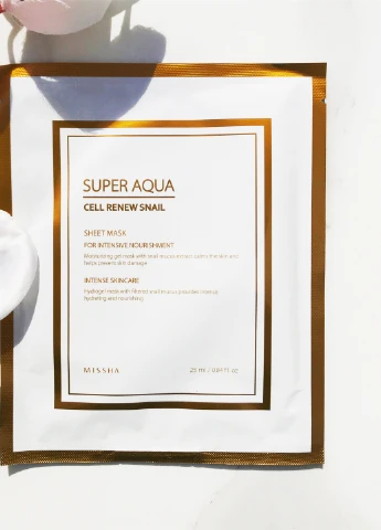 Гідрогелева маска для обличчя Super Aqua Cell Renew Snail Sheet Mask, 25 мл MISSHA (248204737)