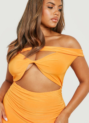 Світло-оранжева коктейльна, кежуал сукня силуетна, на одне плече, з відкритою спиною Boohoo однотонна