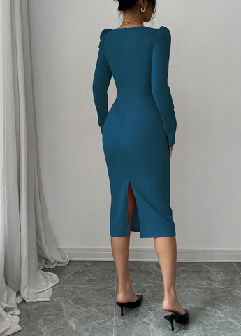 Морской волны праздничный, деловое платье футляр SHEIN однотонное