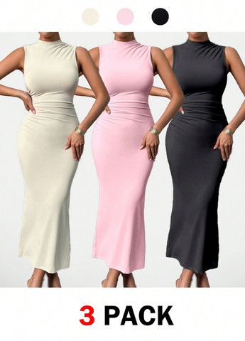 Комбинированное кэжуал платье (3 шт.) футляр SHEIN однотонное