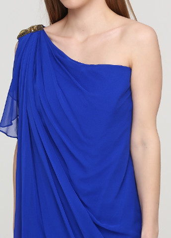 Синее коктейльное платье на одно плечо Marchesa Notte однотонное