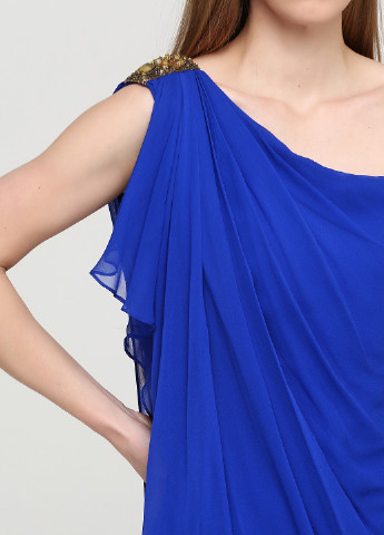 Синее коктейльное платье на одно плечо Marchesa Notte однотонное