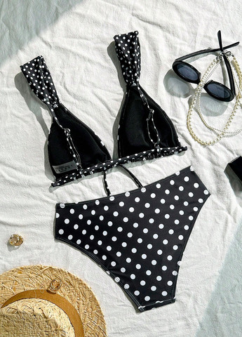 Чорно-білий літній купальник (ліф, трусики) бікіні, роздільний SHEIN