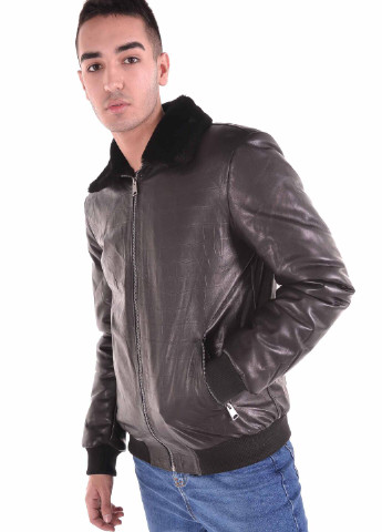 Куртка утепленная из натуральной кожи Roksan однотонная чёрная кэжуал