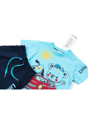 Блакитний літній набір дитячого одягу з ведмедиком у машинці (12144-80b-blue) Breeze