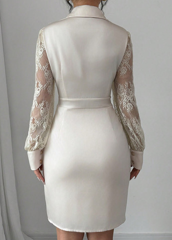 Кремовое коктейльное, кэжуал платье силуэтная, рубашка, футляр SHEIN однотонное