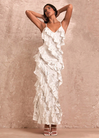 Белое кэжуал платье силуэтная, с открытой спиной SHEIN однотонное