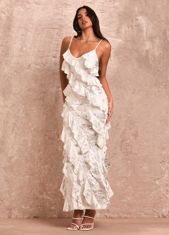 Белое кэжуал платье силуэтная, с открытой спиной SHEIN однотонное