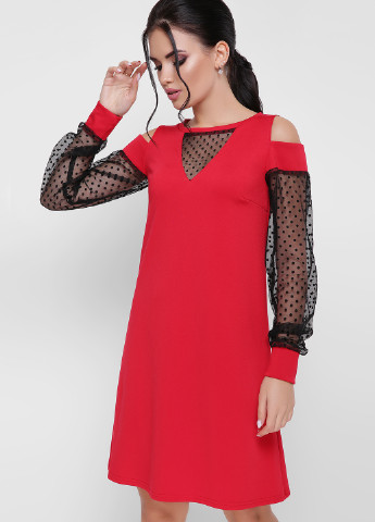 Красное кэжуал платье короткое Fashion Up в горошек