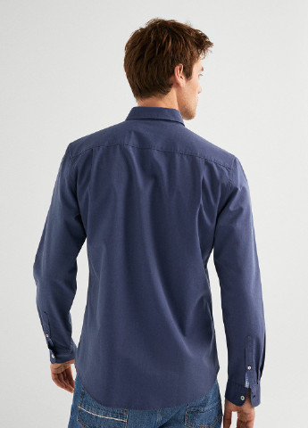 Темно-синяя кэжуал рубашка однотонная Springfield с длинным рукавом
