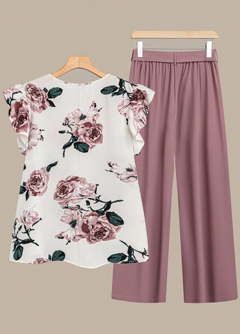 Бузковий літній комплект (блуза, штани) SHEIN