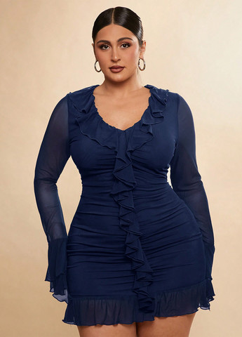 Темно-синее коктейльное, праздничный платье силуэтная SHEIN однотонное