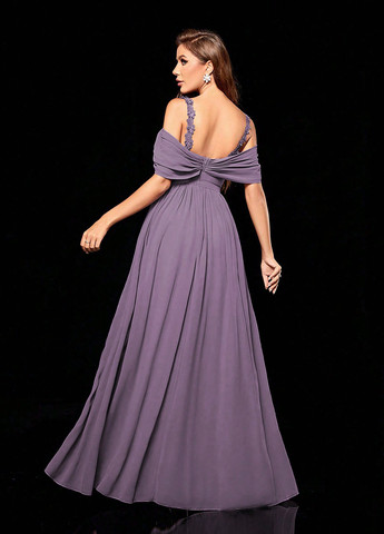 Фіолетова святковий, вечірня сукня кльош, з відкритими плечима, з відкритою спиною, з корсетом SHEIN однотонна