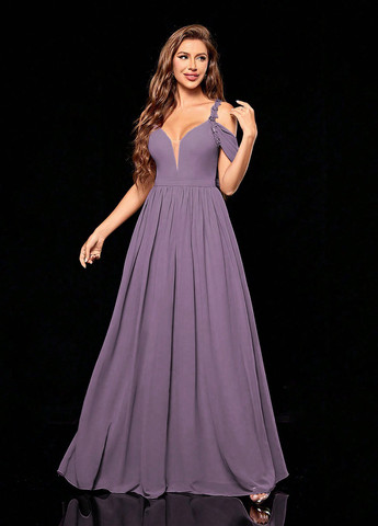 Фіолетова святковий, вечірня сукня кльош, з відкритими плечима, з відкритою спиною, з корсетом SHEIN однотонна