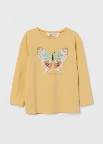 Лонгслів,жовтий з принтом, H&M (254866821)