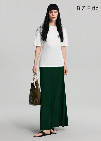 Темно-зеленая кэжуал однотонная юбка SHEIN а-силуэта (трапеция)
