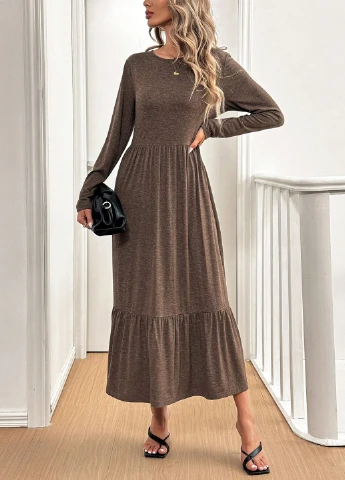 Коричневое кэжуал платье а-силуэт SHEIN однотонное