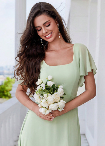 Мятное праздничный платье клеш, с открытой спиной SHEIN однотонное